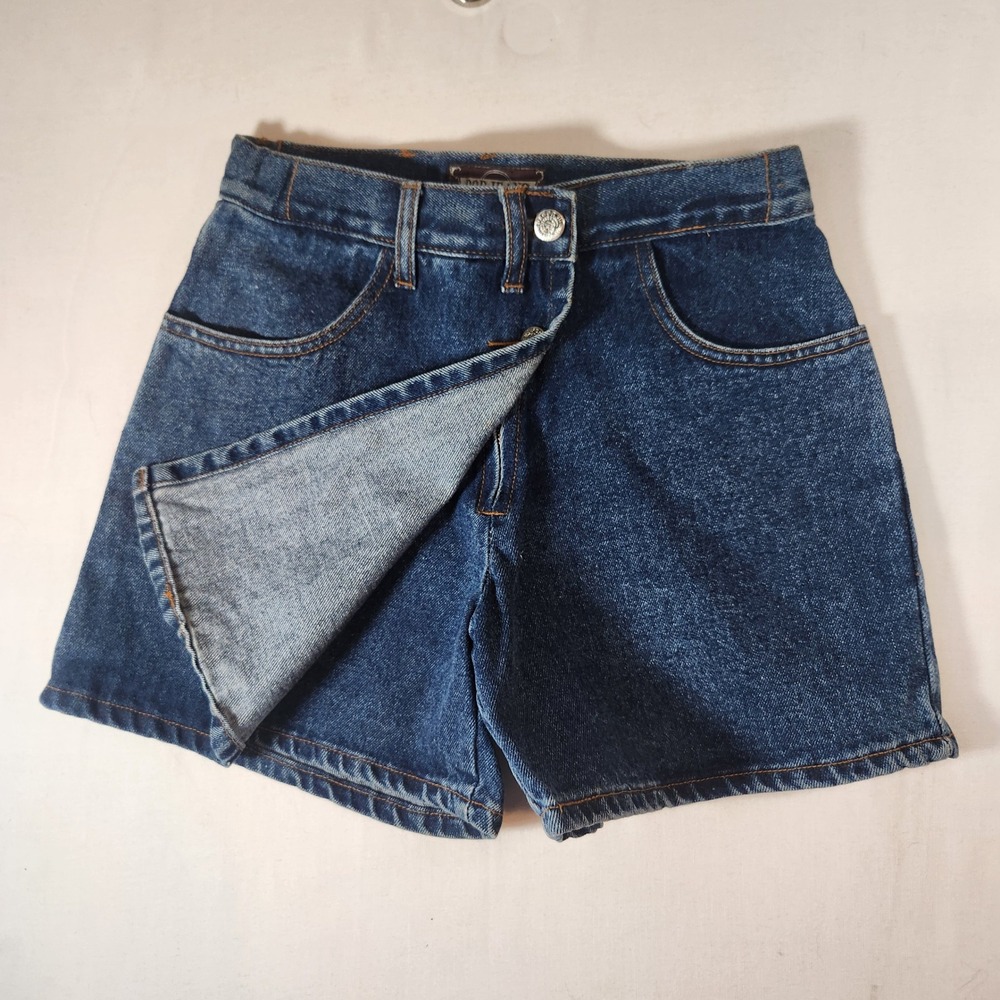 Western Vintage Denim Skort Dark Wash High Waist Wrap Front Cotton Size‎ 9/10